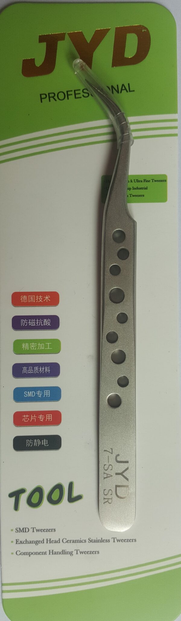 JYD Fine Super tweezer, 45 degree angled sharptip