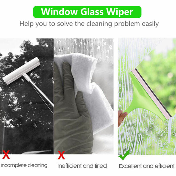 3X Glass Window Wiper Cleaner Squeegee Shower Screen Mirror Home Car Blade Brush Simple Green Car Glass Window Cleaner Wiper Cleaner Household Cleaning Brush Window Cleaning Tools - Image 5