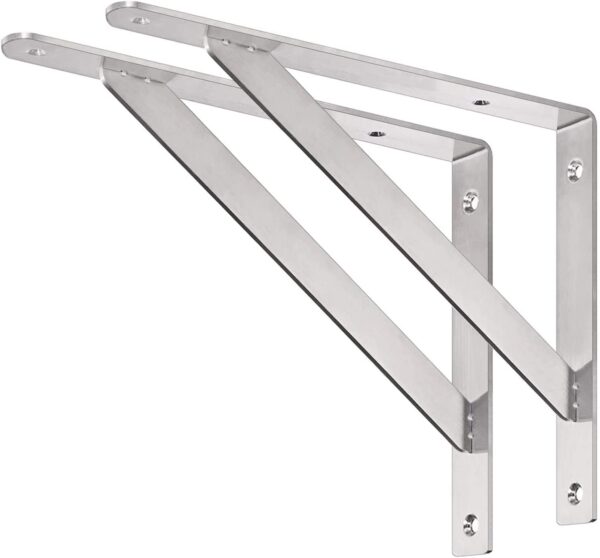 Shelf Bracket, 14" Max Load 500 lb Heavy Duty Stainless Steel Right Angle Bracket, Wall Mounted Support L Brackets for Table Bench, Pack of 2