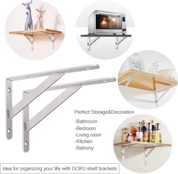 Shelf Bracket, 14" Max Load 500 lb Heavy Duty Stainless Steel Right Angle Bracket, Wall Mounted Support L Brackets for Table Bench, Pack of 2