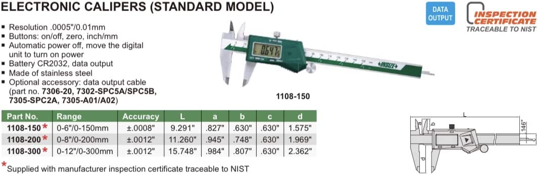 INSIZE Digital Vernier Caliper 1108-300 Mayo Tools