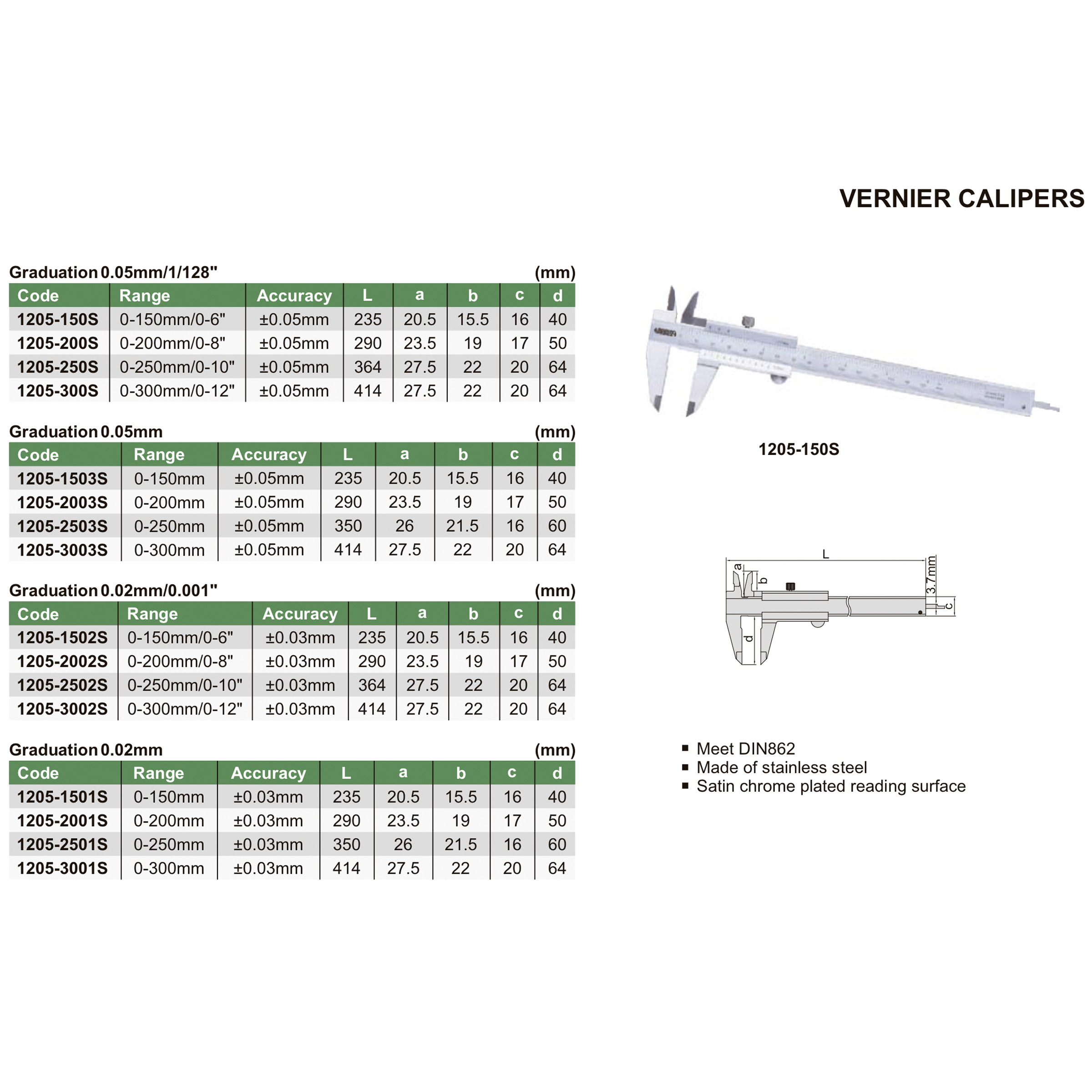 Insize Vernier Caliper, Insize 1205-150S, Insize 1205-200S, Insize 1205-300S, Size 150mm 200mm 300mm