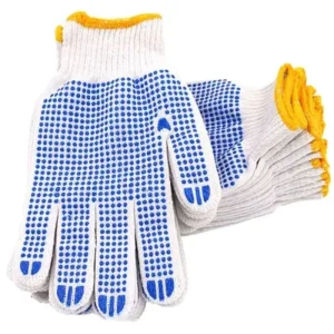 Mayo tools 21cm 13Guage PVC Dots Knitted Cotton Hand Gloves Work Blue Cotton Double Sided Dotted Gloves